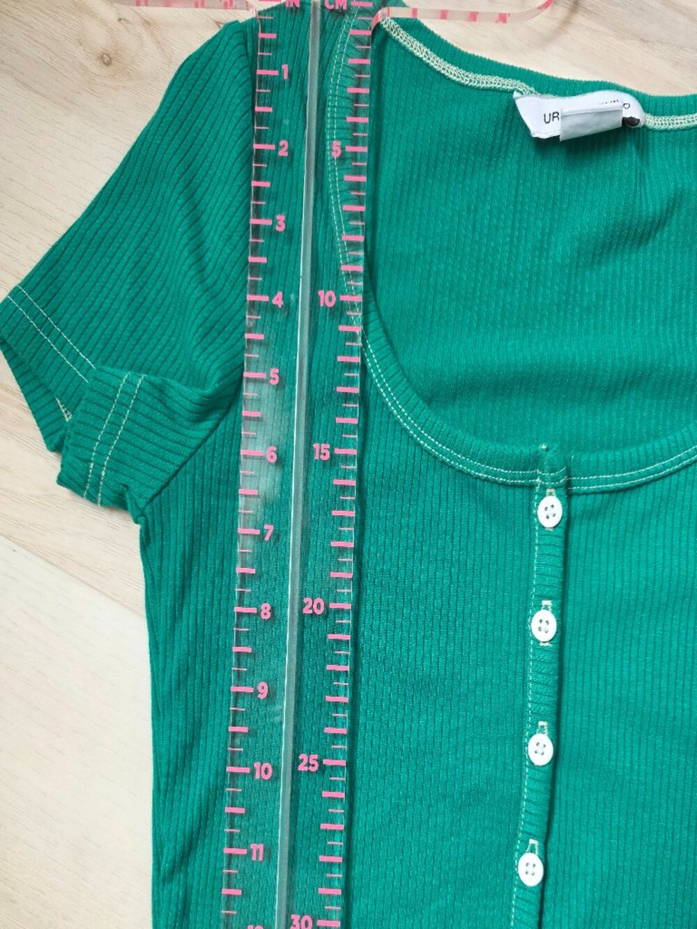 Urban Revivo Green Ribbed Knit Button-Up Crop Top Size US 2 - Picture 6 of 8